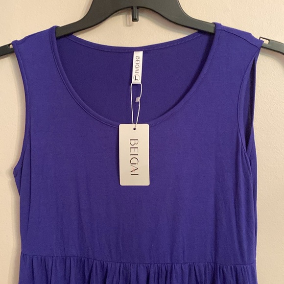 Beigai Blue Sleeveless Tank Dress w pockets, Size: Large, NWT - Picture 4 of 10